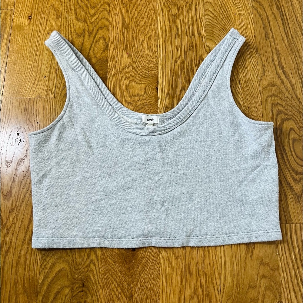 Aerie Gray Cropped Fitted Tank Top